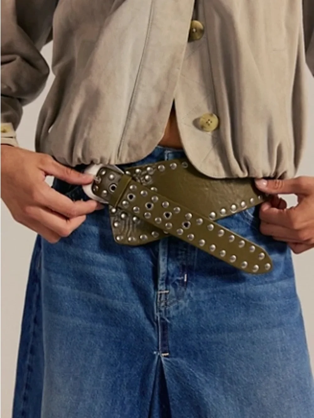 Free People Jagger Hip/ waist studded Olive Leather Waist Belt, Sz s/M, nwt